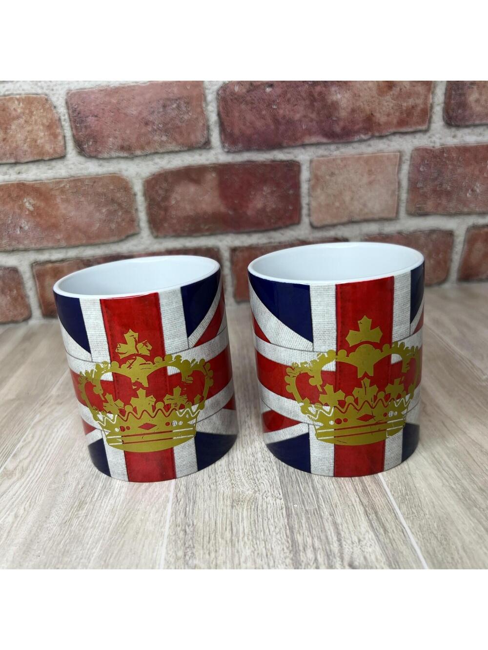 (2) British, English, UK Flag Union Jack & Crown Ceramic Coffee Cup/Mug,